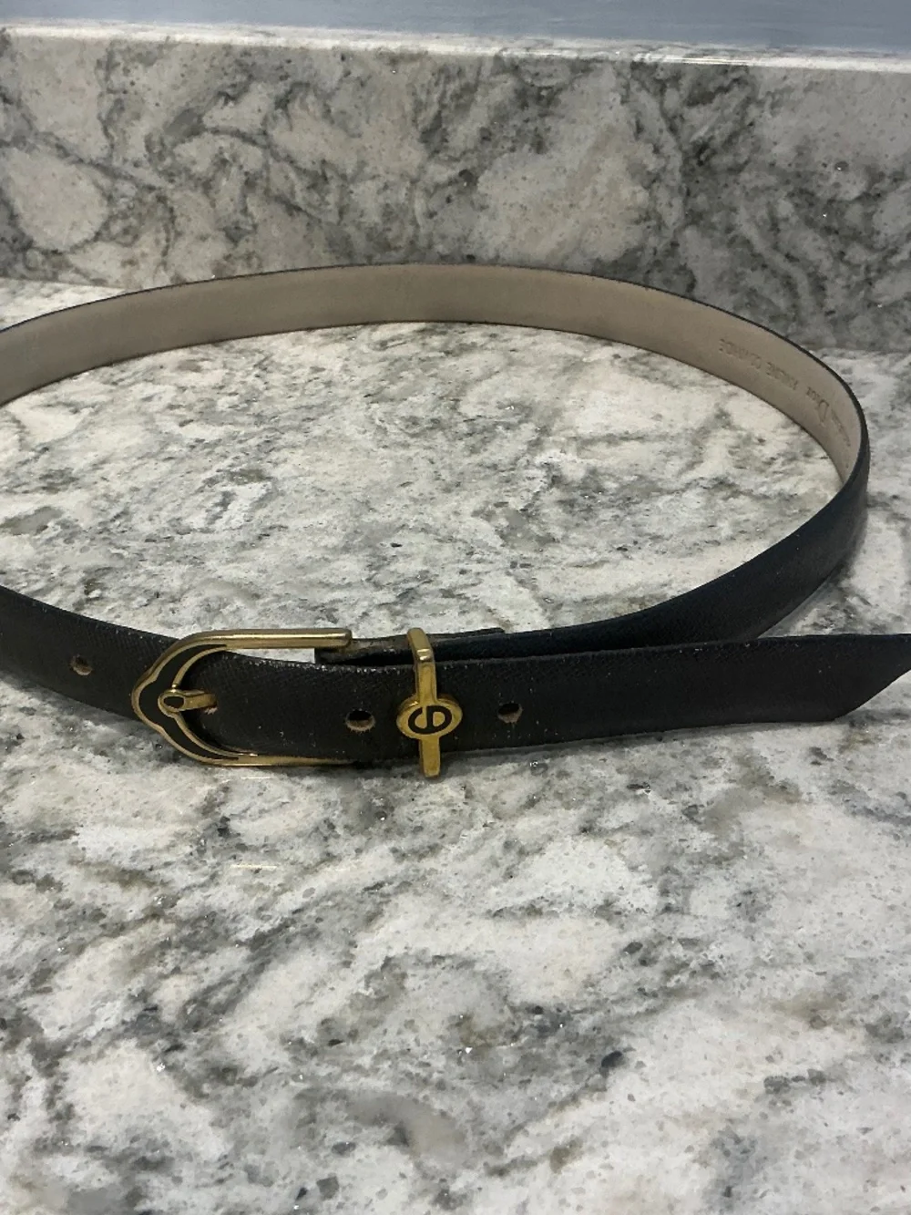 Vintage Christian Dior CD Aniline leather grey belt Small